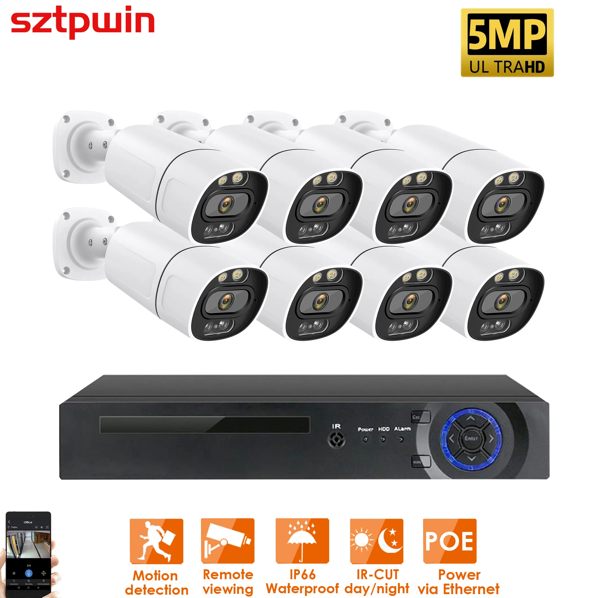 

H.265+ 8CH 5MP POE Security Camera System Kit Audio Recorder Rj45 Face Detection IP Camera Outdoor Waterproof CCTV Video NVR