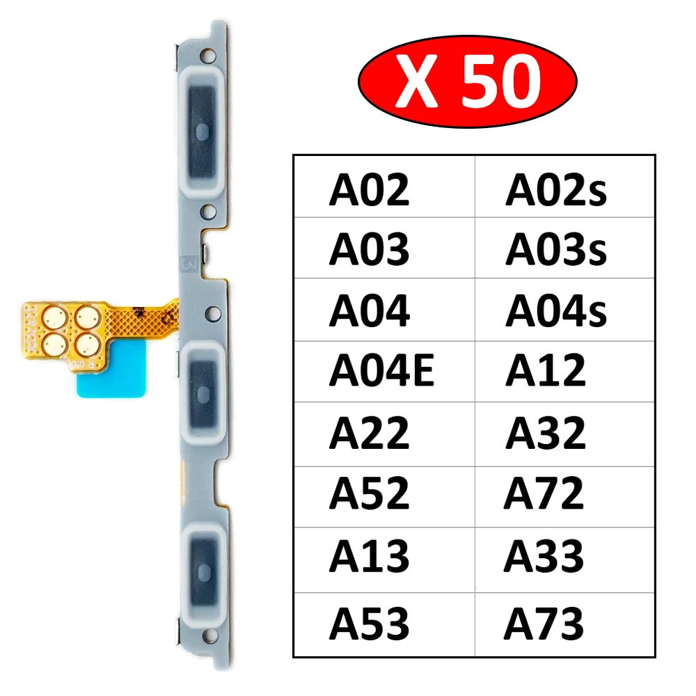 

50Pcs, Power On Off Volume Key Button Flex Cable For Samsung A02 A02S A22 A32 A52 A72 A03 A03s A04 A04s A04E A33 A53 A73 4G 5G