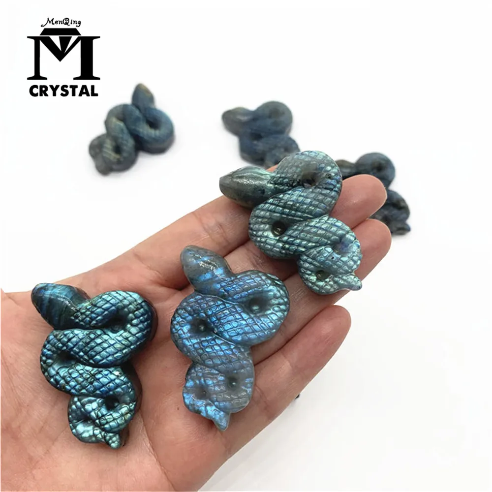 

Natural Crystal Labradorite Stone Gemstone Snake Sculpture Moonstone Sunstone Animal Model Home Decoration