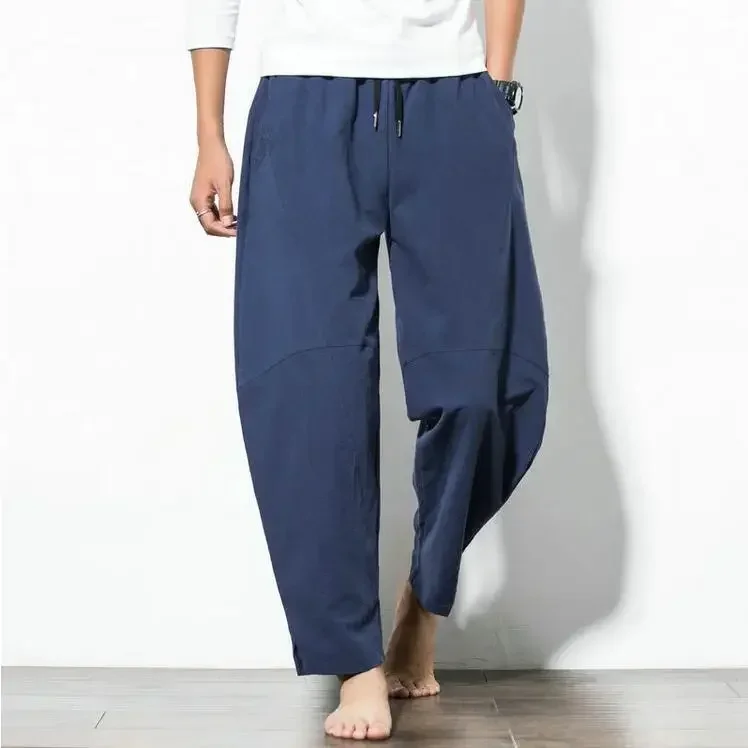 thumbnail image 1 of Pantalones para hombre, pantalones casuales sueltos de lino, pantalones de hombre de hip hop, anchos de algodón, nuevos en Harajuku Y2k, estilo coreano clásico, elegante, venta larga, 1 of 5