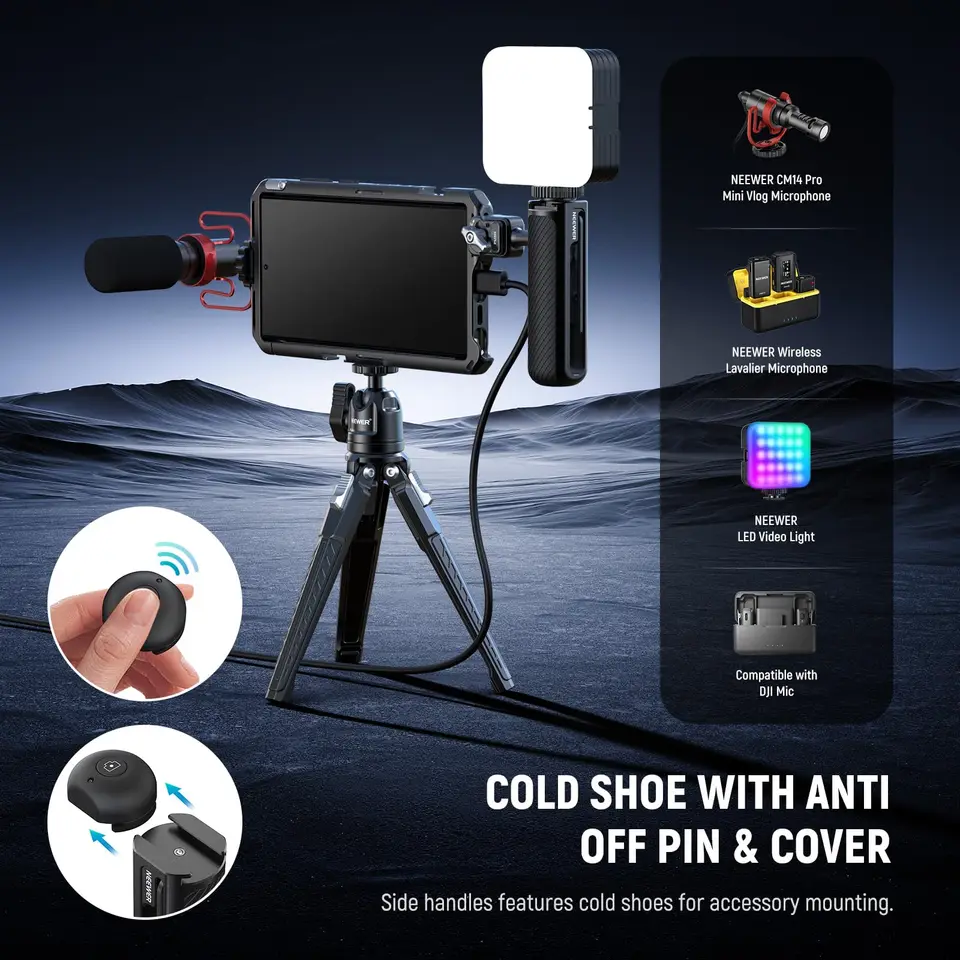 NEEWER S25 Ultra Phone Cage Käfig, PA082 Professionelles Video Rig für Smartphones mit PA045E Bluetooth Seitengriff, 67mm Filteradapter, 17mm Objektiv Rückplatte & T Mount Kompatibel mit Moment