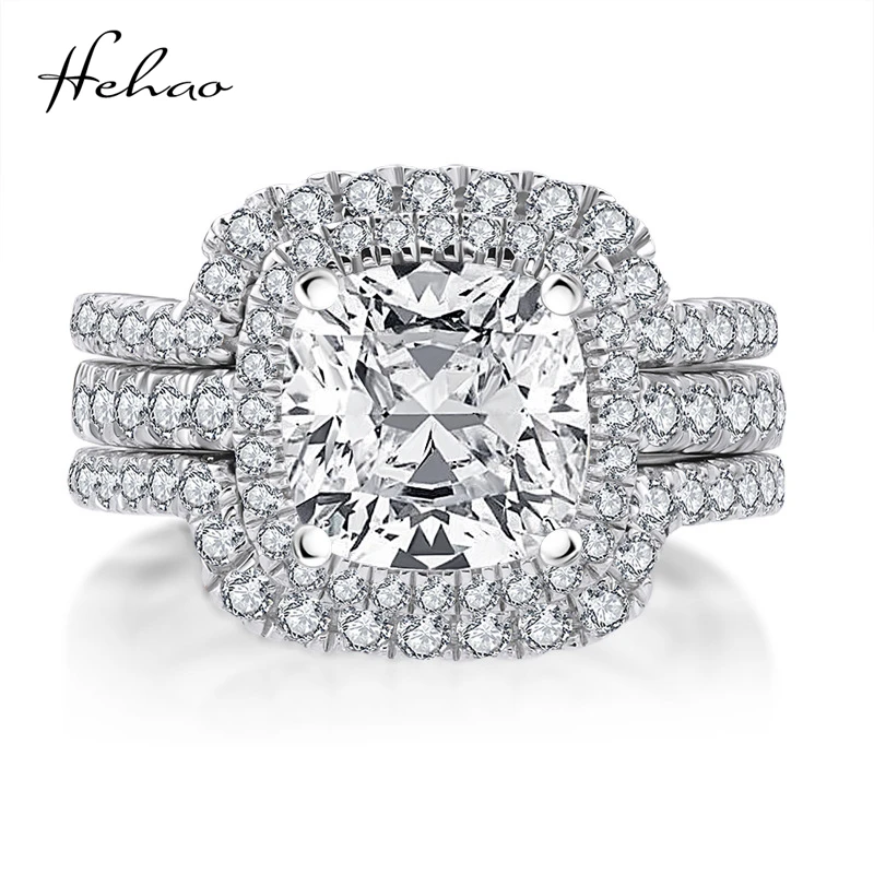 

Hh Classic 3ct Moissanite Diamond Rings Sets for Women 925 Sterling Silver Engagement Lady Bridal Ring Fine Jewelry Gift JZ013