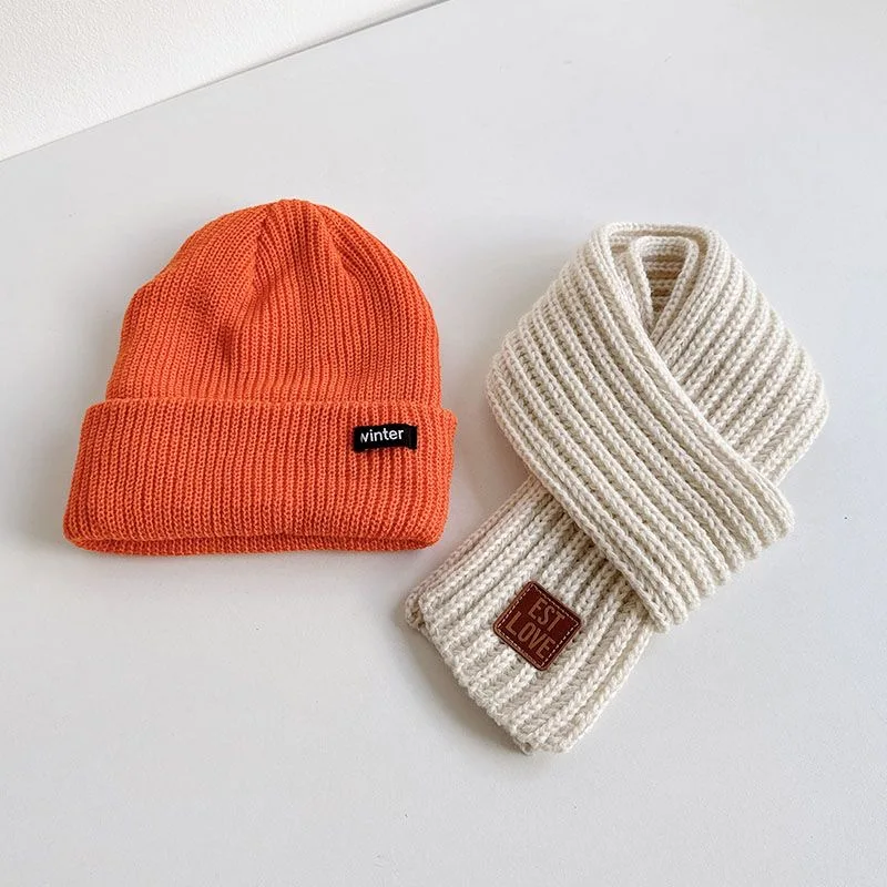Men's and women's children's hats and scarves two-piece autumn winter bib wool knitted hat design