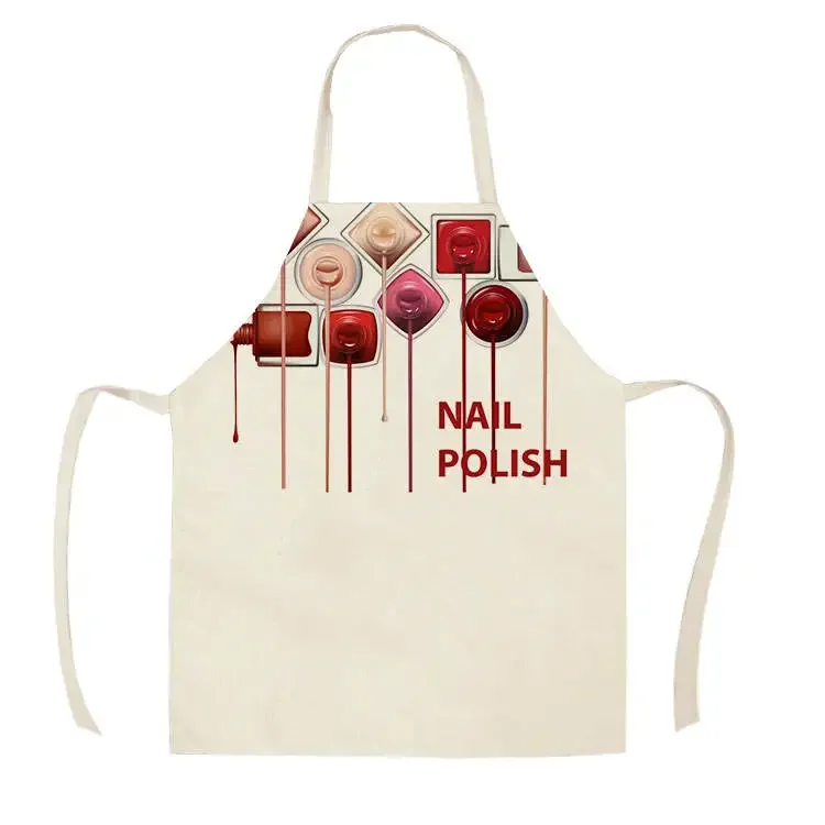 Home Kitchen Apron Color Nail Polish Bottle Printed Sleeveless Linen Aprons Men Women Home Cleaning Tools Fartuchy Chef Tablier 2