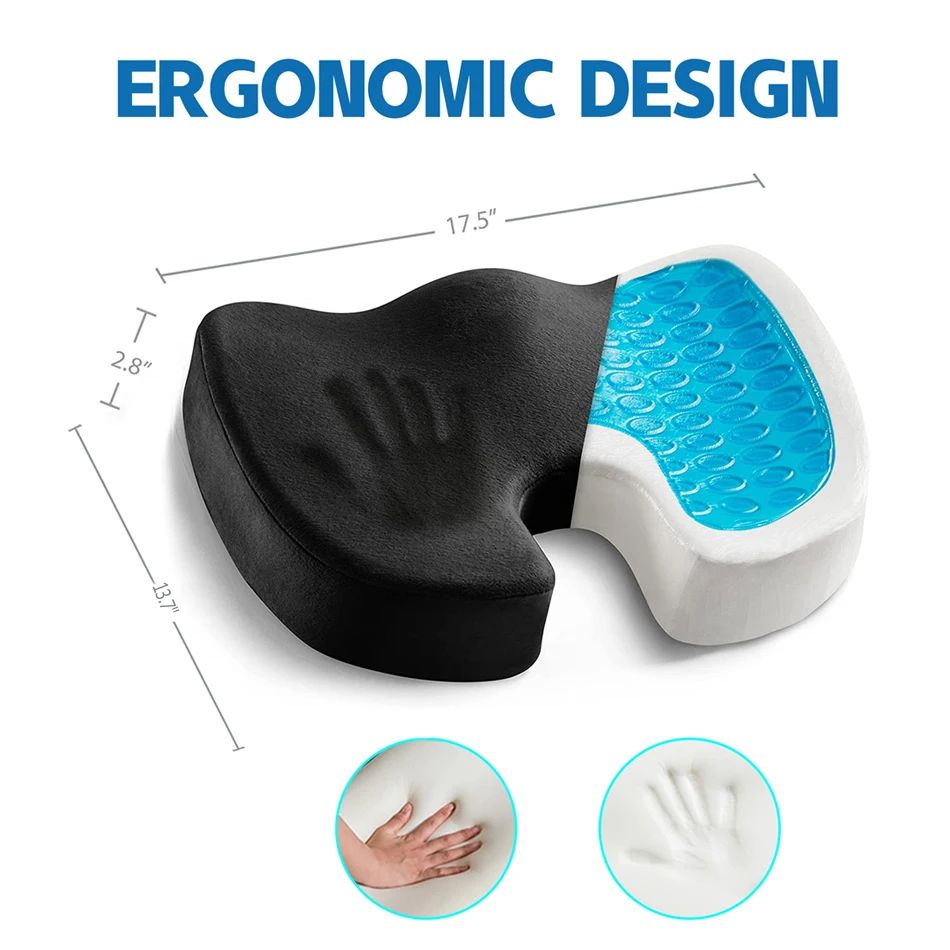 U-Shaped Gel Memória Espuma Almofada do Assento, Massagem, Carro, Cadeira de Escritório, Sentado Longo, Cócix Voltar, Tailbone Pain Relief, Pad