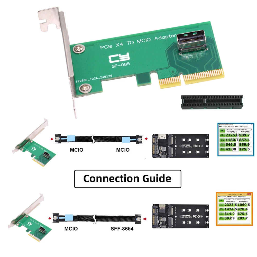 

PCI-Express 5.0 4.0 4X to MCIO Mini Cool Edge IO Female Host Adapter for PCIe Nvme U.2 SSD