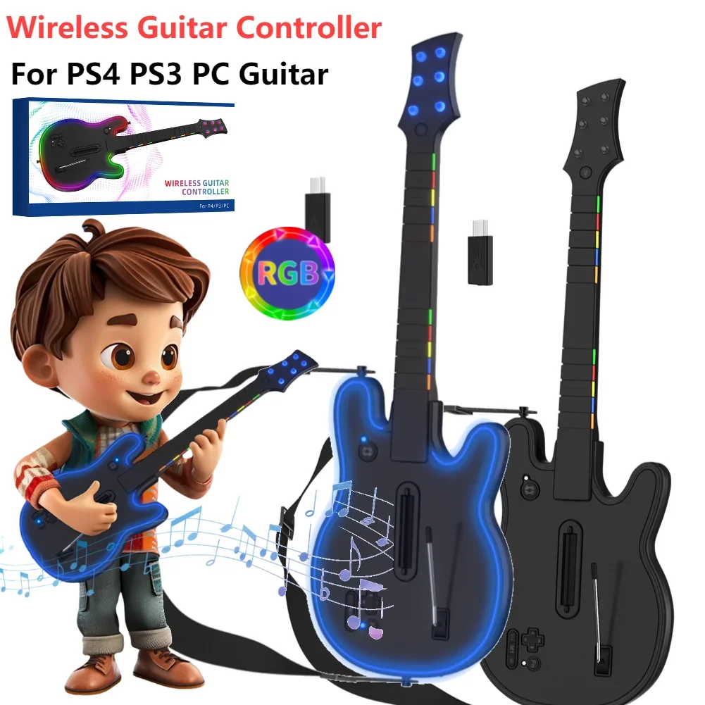 Wireless Guitar Controller 2.4G Wireless PC Guitar Controller Console Gamepad for PS4 PS3 PC Hero Clone Hero Rock Band