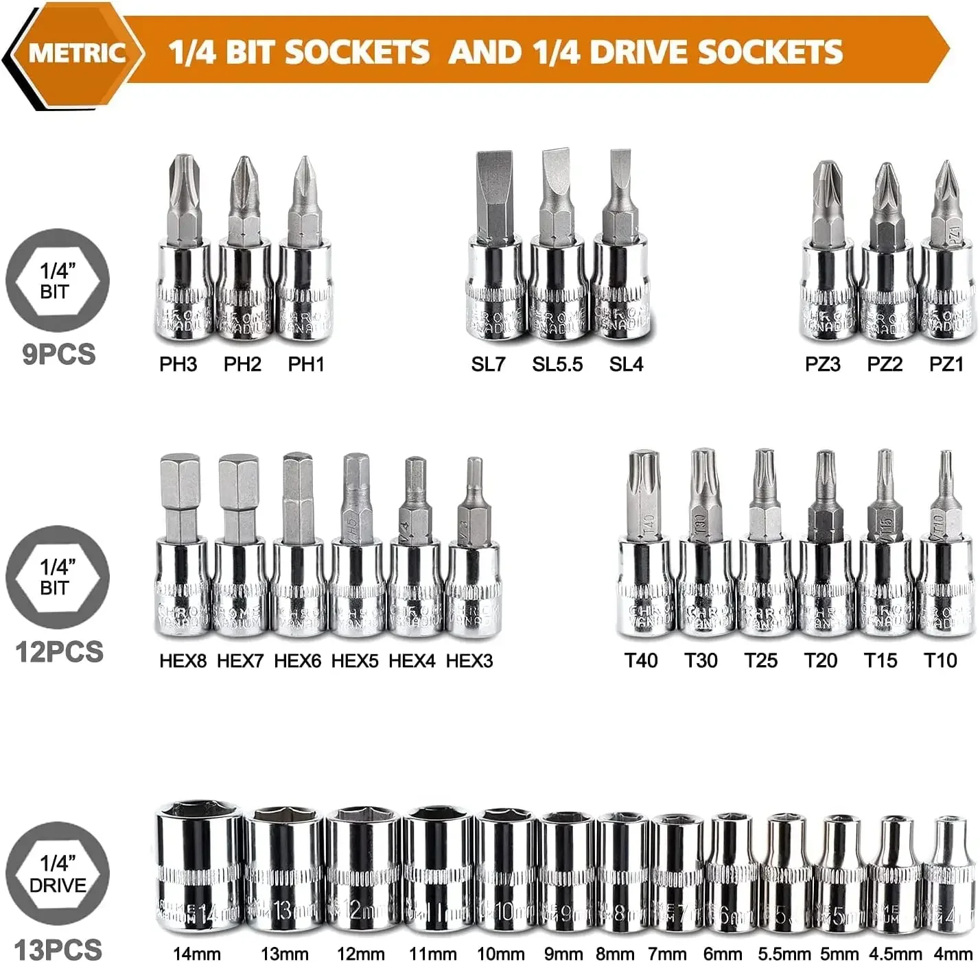 46pcs/Set 1/4 Inch Drive Socket Ratchet Wrench Set Automobile Maintenance Tool Socket Wrench Combination Hardware Tool Car Tools