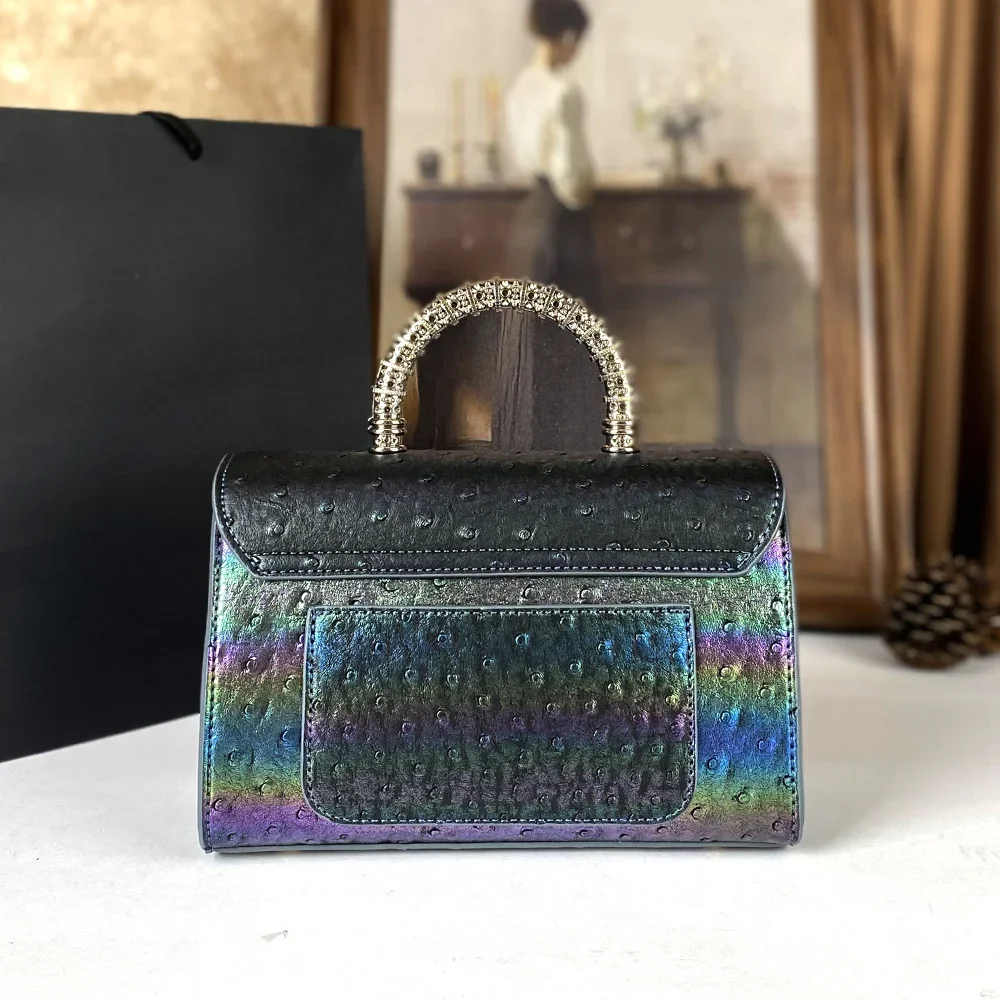 حقيبة يد نسائية متقدمة بنمط النعامة مرصعة بالألماس...