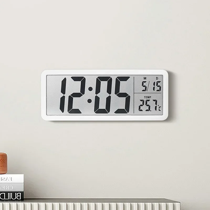 Sleek Digital Wall Clock with Multifunctional Display - White