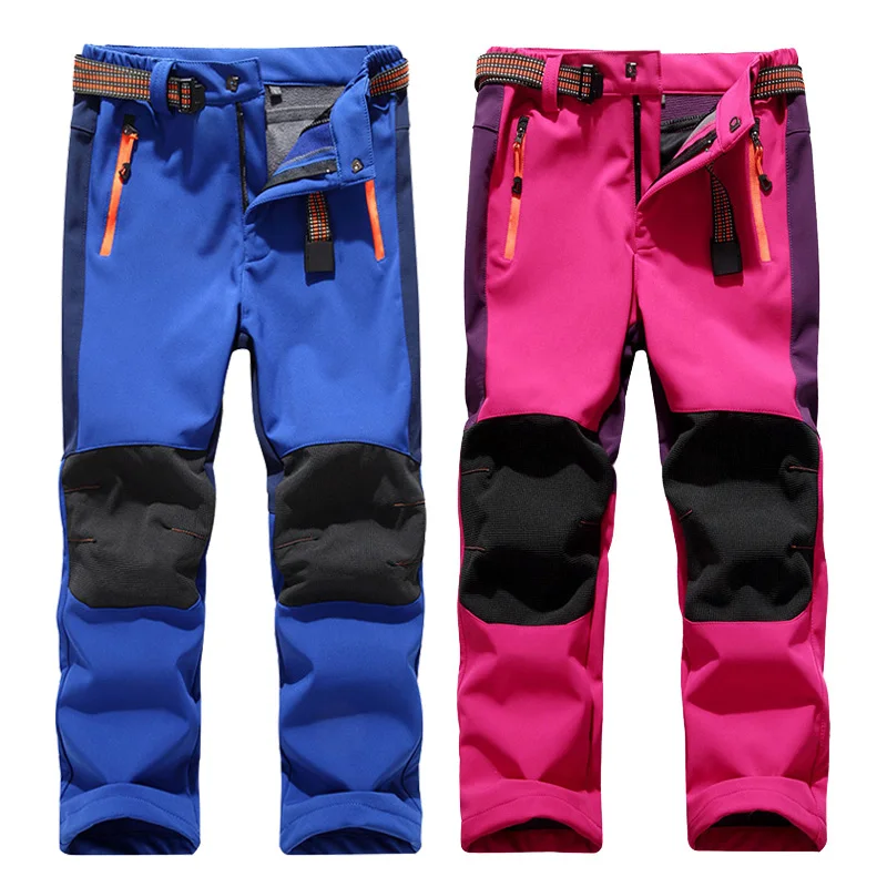 Boys Girls Pants Spring Windproof Waterproof Children Outdoor Soft Shell Warm Teens Climbing Sweatpants