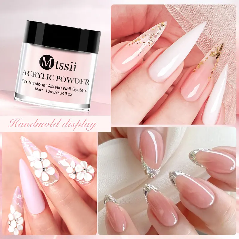 Mtssii Acrylic Powder Liquid Crystal Powder White Clear Pink For Nail Extension Nail Carving Without UV Lamp Nail Art Design 5