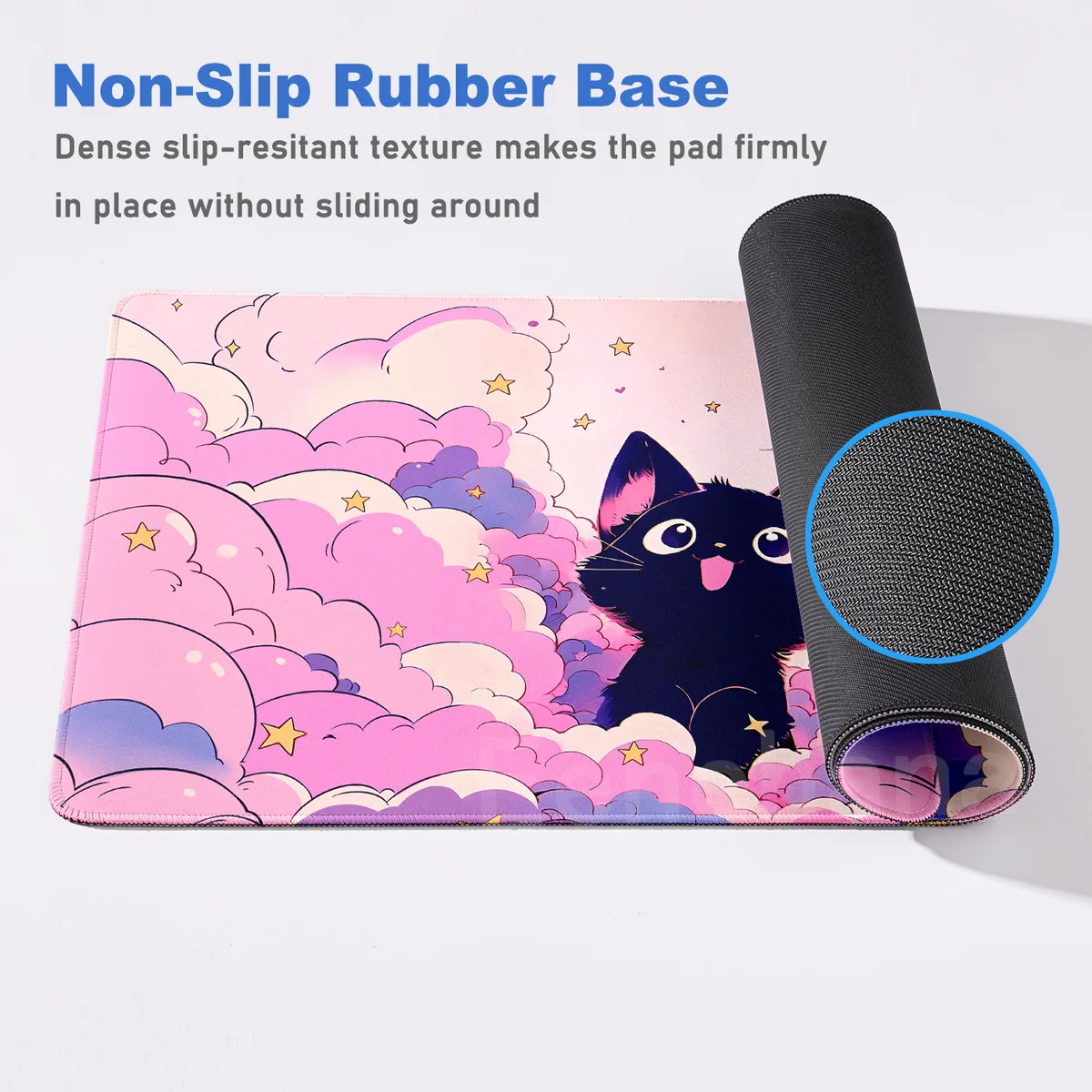 The Black Cat on the Clouds Keyboard Mouse pad Kawaii Art style patterns Pink Desk Mat PC Gamer Rug Office Carpet Home Table pad — view 5