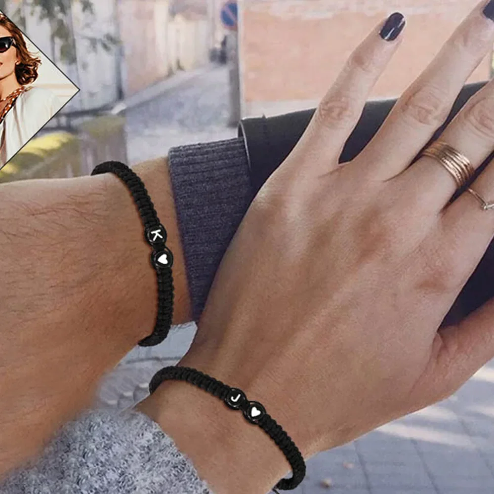 Bracelet Jewelry Hand Woven 26 Initials Letter A to Z Couple Bracelet for Women Men Valentine's Day Gift