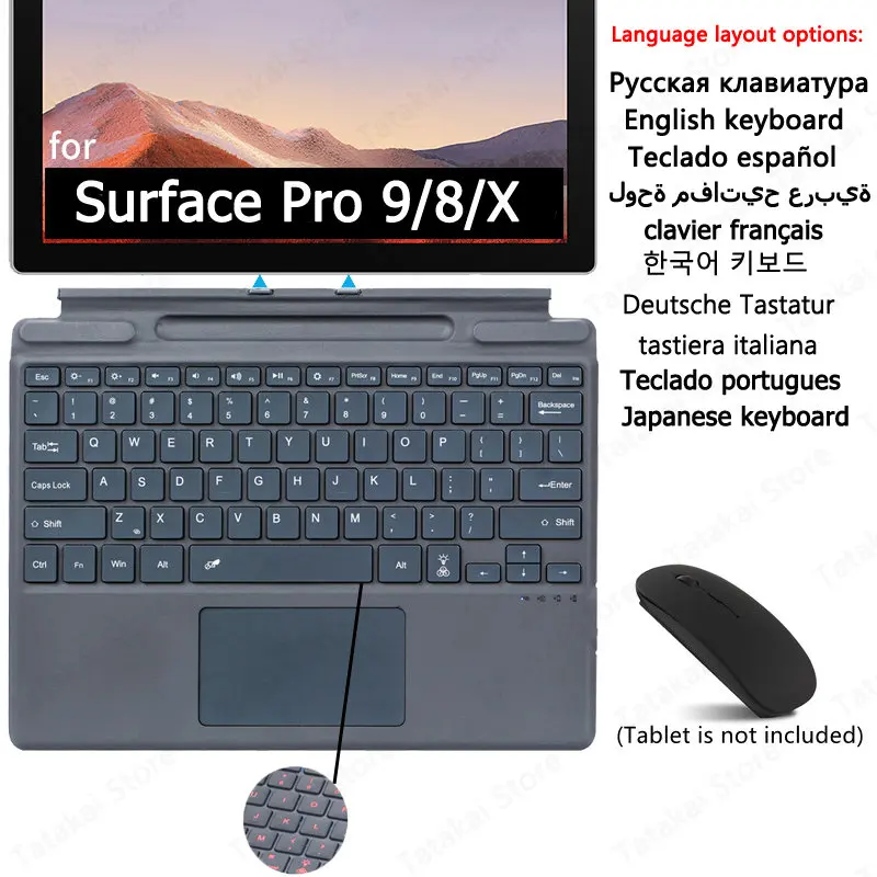 Tastiera Retroilluminata Touchpad Per Tastiera Microsoft Surface Pro 9 Per Tastiera Teclado Surface Pro 8 Pro X Russo Arabo Spagnolo
