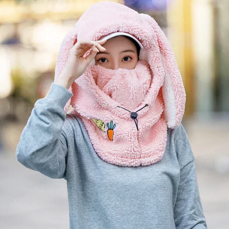 Cartoon Cute Rabbit Ear Winter Warm Ski Helmet Cover Comfortable Soft Fleece Skiing Cap Scarf Warmer Decorative Helmet Cover Hat