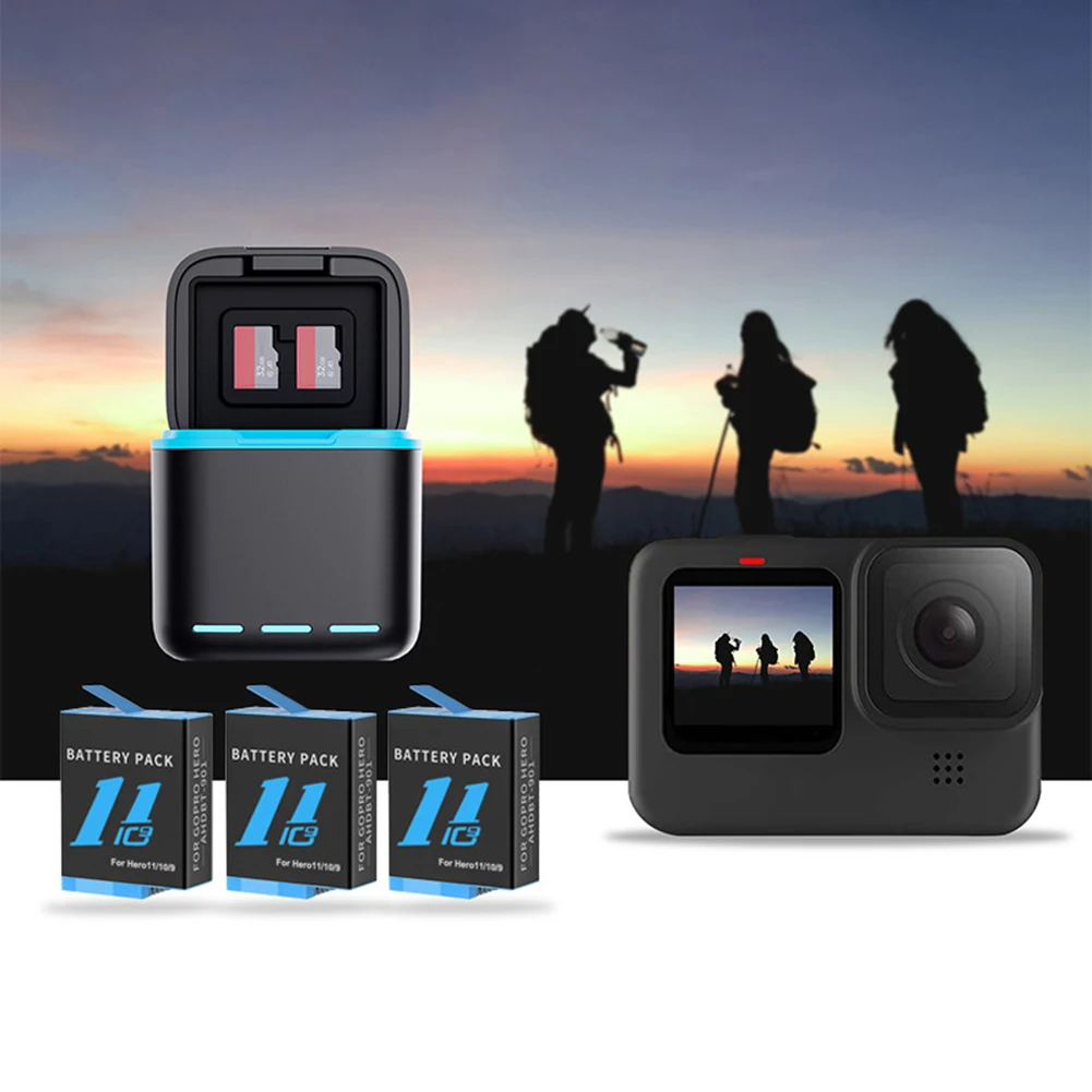 Go Pro Hero 12 11 10/9 용 카메라 액세서리, 3 채널 배터리 충전기 충전 스테이션, C 타입 케이블, 고속 충전 충전기