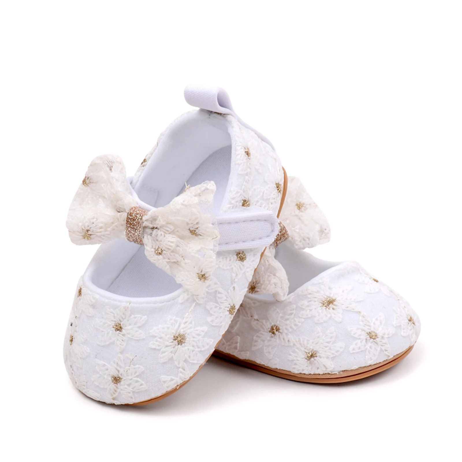 Newborn Baby Girls Mary Jane Flats Cute Bowknot Wedding Dress Shoes Non-Slip First Walkers Embroidery Flower Soft Shoes 5