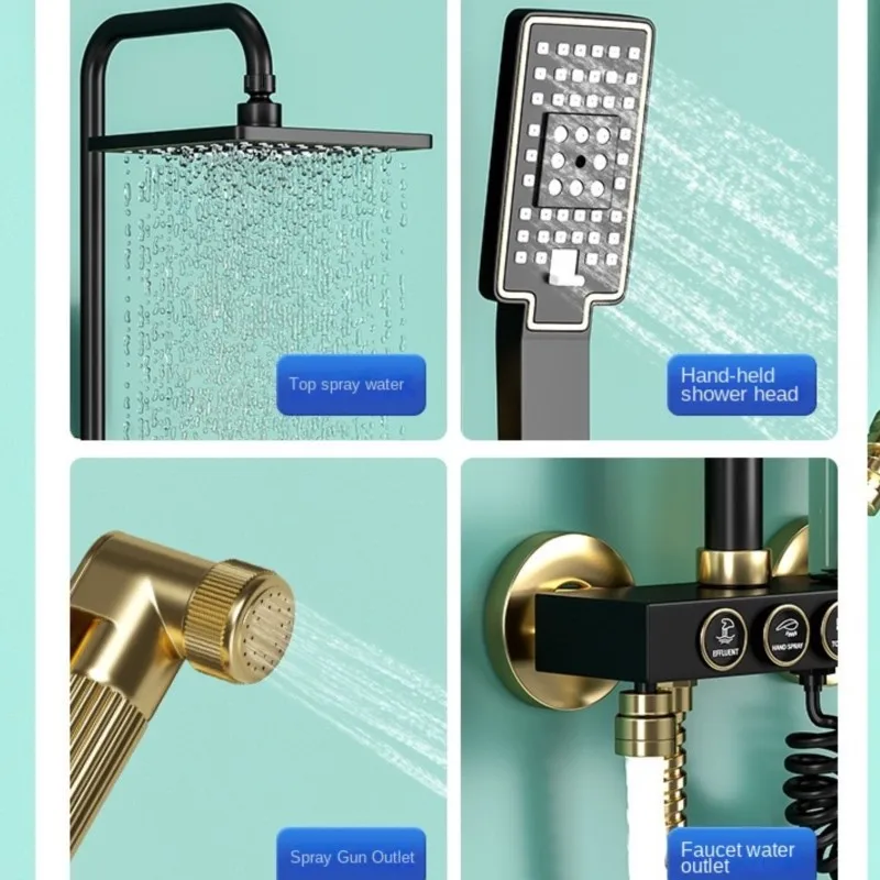 Bathroom Black Gold Button Shower Shower Set Nozzle Booster Hot And Cold System Brass Hotel Home Bathroom Accessories shower set
