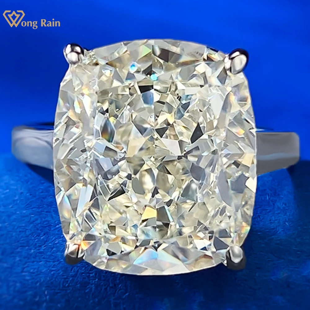 

Wong Rain 925 Sterling Silver Crushed Ice Cut 14*12 MM Lab Sapphire Gemstone Sparkling Ring for Women Wedding Engagement Jewelry