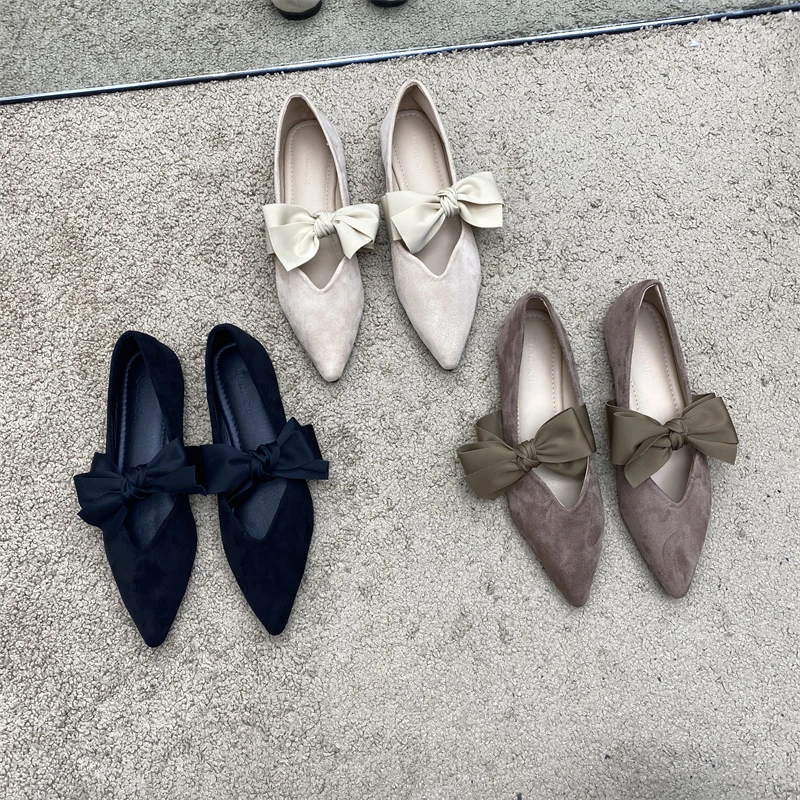 Bow Tie Mary Janes Shoes Women Elegant Daily Pointed Toe Flats Shoes Ladies Pu Leather Spring Autumn Casual Black Loafers New 6
