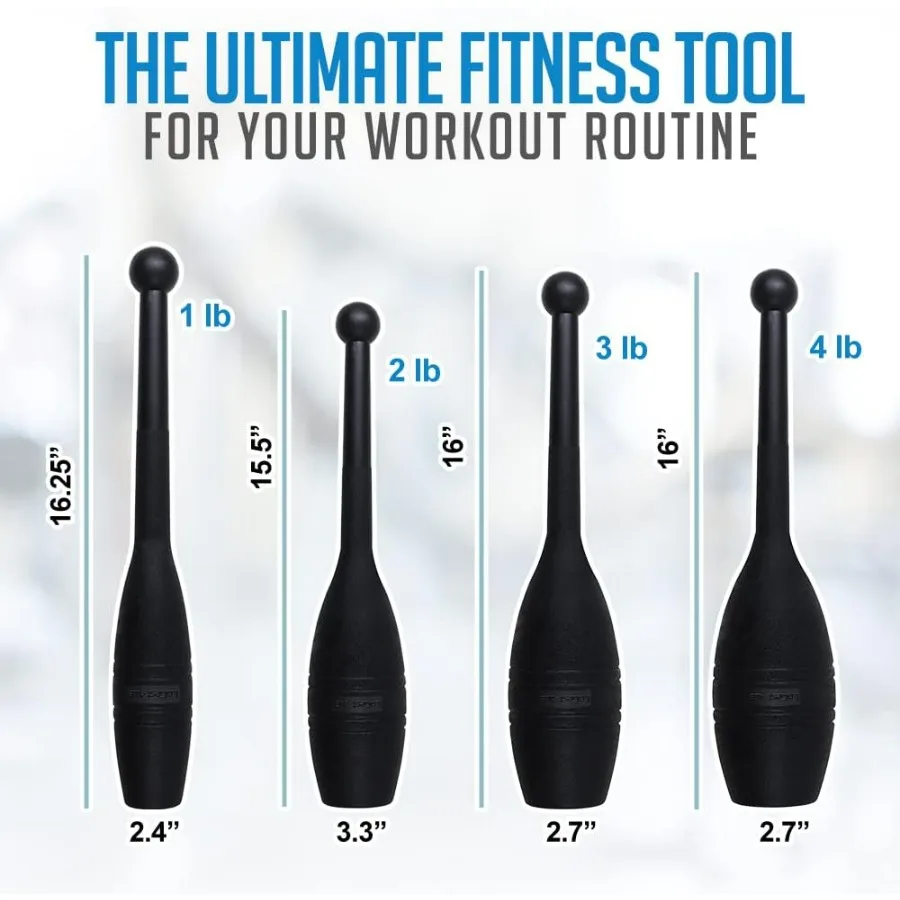 Mace Exercise Club - Heavy Duty Plastic Indian Clubs Available in 3 Levels Set 1LB 2LB 3LB 6 Clubs Total - 2 of Each Level for S