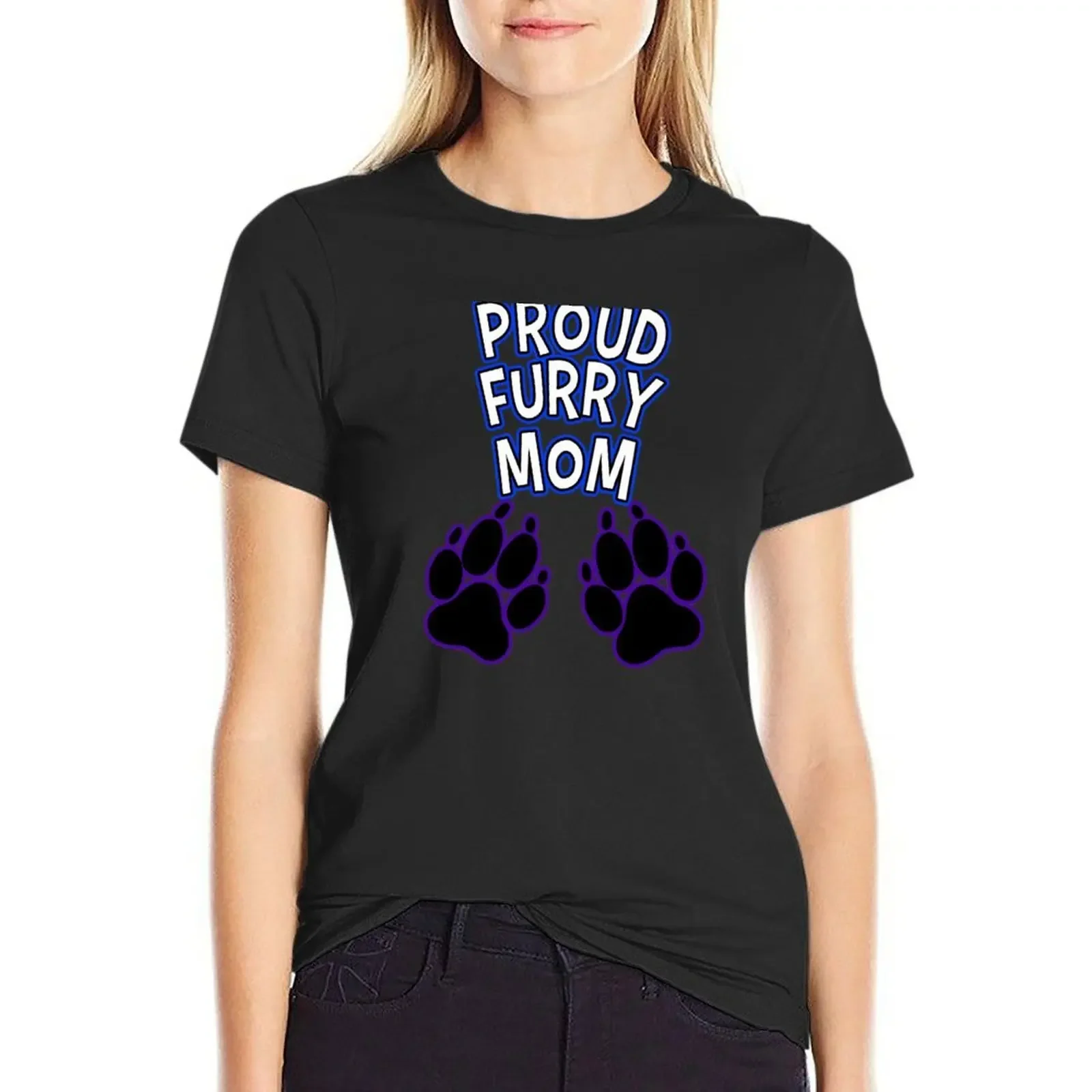 

Proud Furry Mom T-Shirt graphics summer clothes funny workout shirts for Women