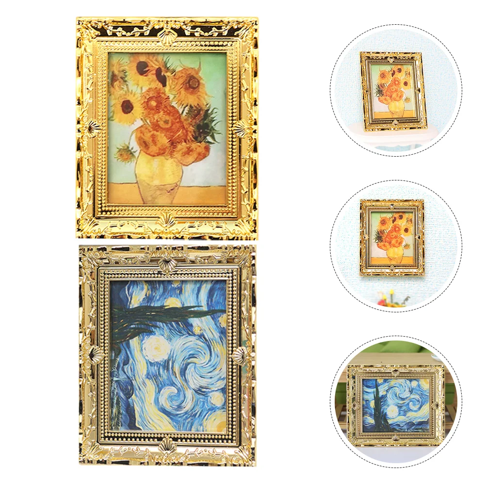 

Dolls House Oil Painting Miniature Gold Frame Art Wall Picture Oil Painting