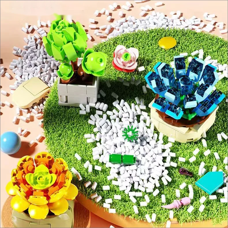 Flower Succulents Building Blocks Everlasting Flower Bonsai Tree Gardens Romantic Bricks Diy Potted Plants Model Kids Kits Toys