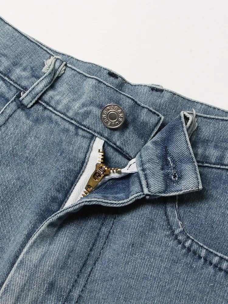 KBQ Hollow Out Spliced Lace Up Shorts For Women High Waist Patchwork Pockets Sexy Denim Short Trousers Summer Fashion Style New