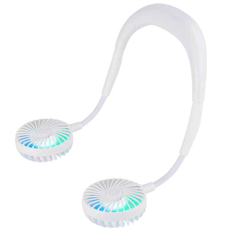 목 선풍기 휴대용 미니 선풍기 충전식, 스포츠 여행 야외 어린이용, 3 가지 속도 및 LED 조명 조절 가능