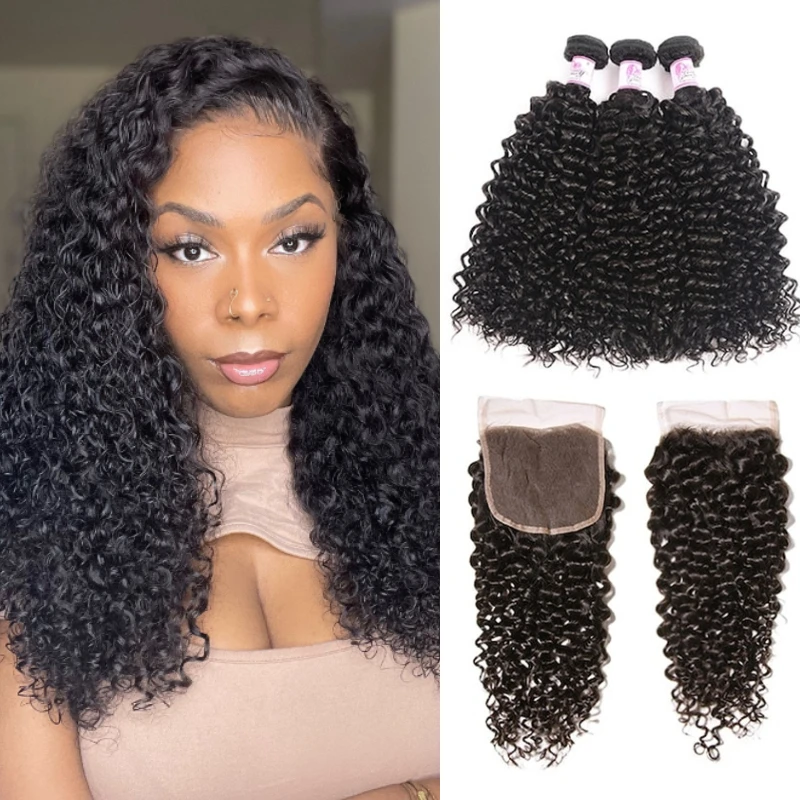 

Beautyforever Grade 12A Raw Human Hair Bundles With Closure Malaysian Jerry Curly Human Hair Weaves 3 /4 Bundles 100% Human Hair