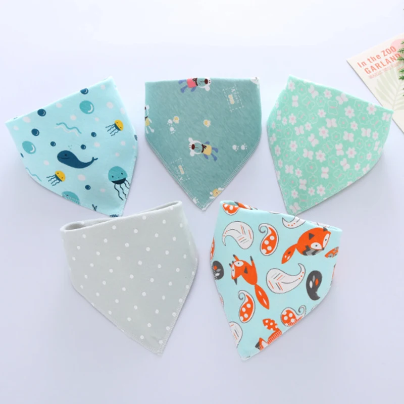 Baby Bib 5Pcs/Set Triangle Double Cotton Bandana Bibs Boys Girls Babador Feeding Smock Infant Burp Cloth Saliva Towel