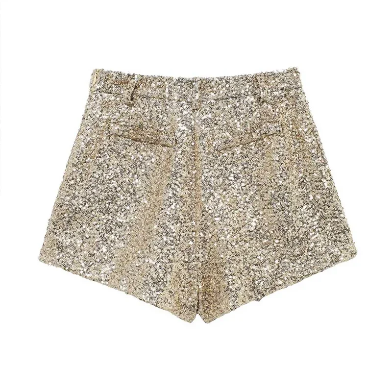 Y2K Sequin High Waist Shorts Women Fashion Lady Solid Shiny All-matching Short Pant 2025 Spring Summer Female Glitter Streetwear