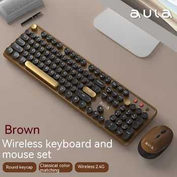 늑대 거미 AC306 레트로 펑크 무선 키보드 및 마우스 세트, 비즈니스 사무실 홈 키보드 및 마우스 컴퓨터