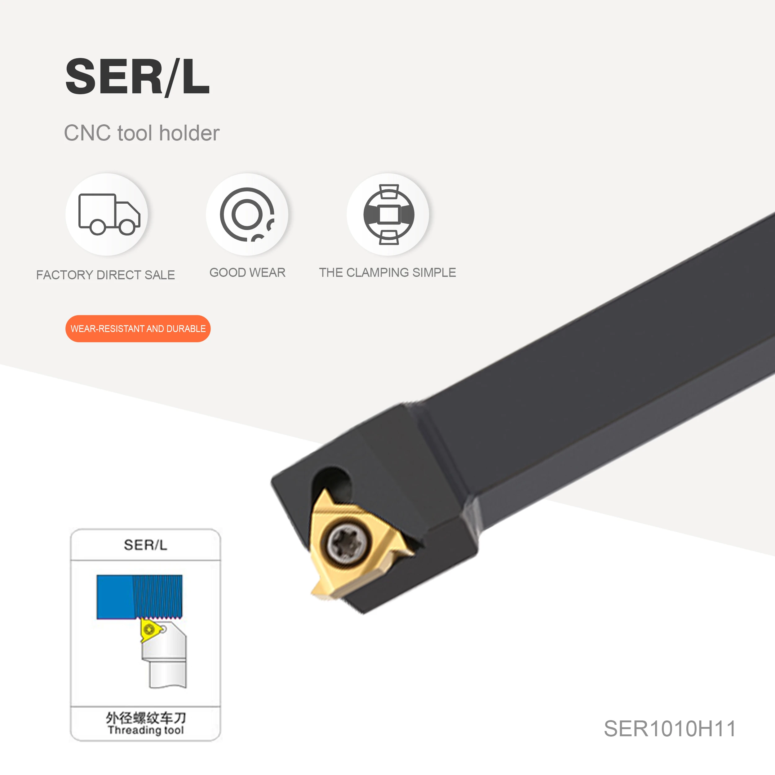 

SER1010H11 SER1212H11 SER1616H11 SER SEL Turning Tool Holder Carbide Insert 11ER 11IR External Thread Turning Tool Combination