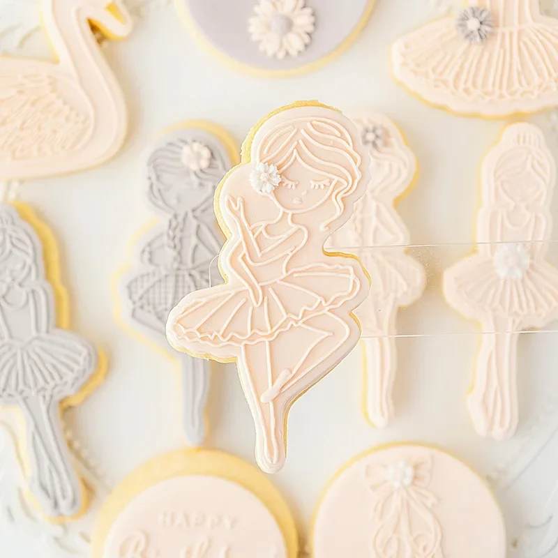 Ballet Girl Swan Cake Cookie Press Stamp Acrylic Fondant Sugar Craft Cookie Cutter Biscuit Mold Bakeware Pastry Decorating Tools Cookie Cutter Baking Mold Cookie Mould Fondant Cutter Baking Decorating Tools