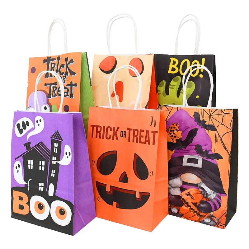 

6pcs Happy Halloween Candy Bag Gift Cookie Bags Pumpkin Ghost Zombie Snack Packing Paper Bag Halloween Party Decoration Supplies