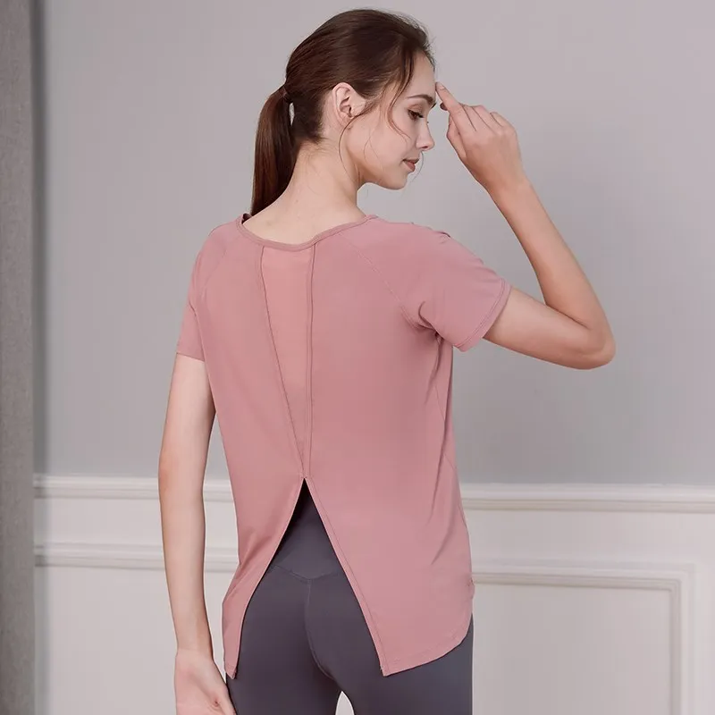 Summer Sexy Mesh Breathable Sport Tops New Short Sleeves Light Weight Running Gym T-shirt Women Slim Workout Yoga Shirts 