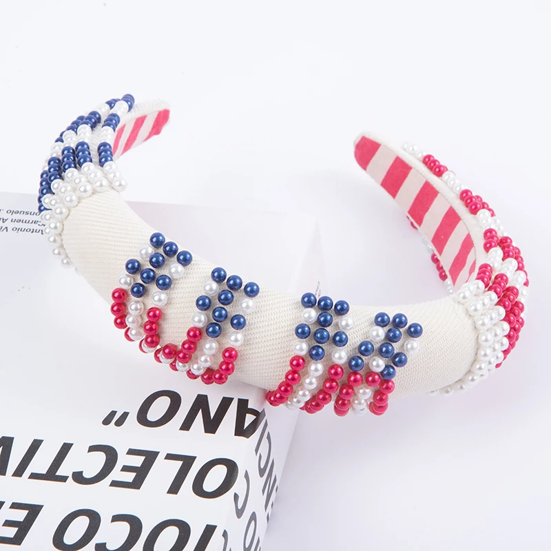 

Europe and the United States cross-border new flag high cranial top sponge headband senior sense pearl letters uk headband headd