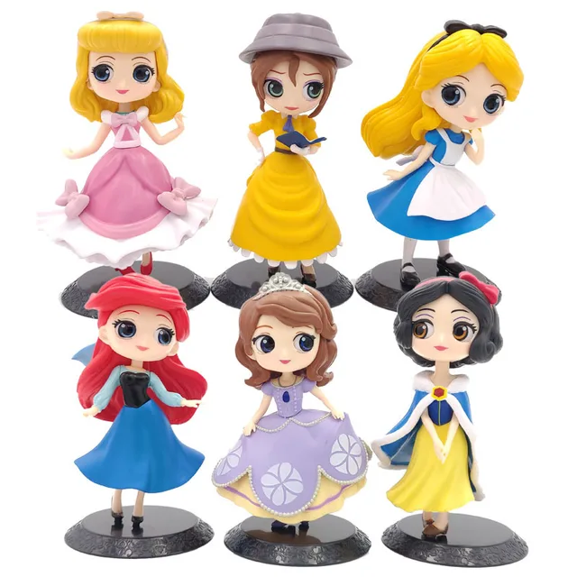 Disney Princess Figure Q Posket Mulan Ariel Bell Elsa Belle Cake Decorating Toy 14cm Car Model Girl Birthday Gift 5