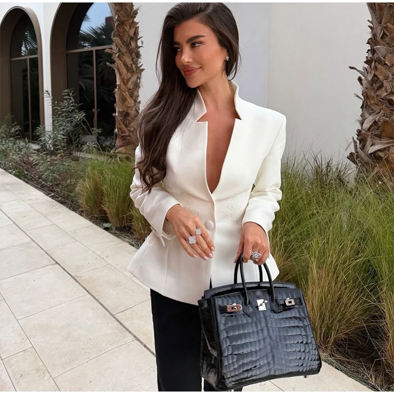 Solid Color Lace Patchwork Stand Collar Blazer Long Sleeve Single Breasted 2026 Spring Women Jacket Trendy Chic Lady Suit Coats 76 S8d1c3b97dc2b461cab5782e8e8acced3z