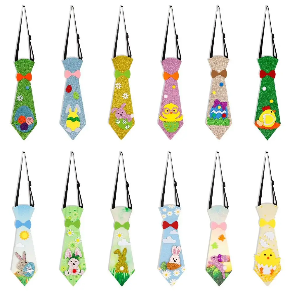 

Bunny Easter Rabbit Tie Cute Chick Egg Pattern Cartoon Tie Shiny Adjustable Easter Party Decoration Party Decorations