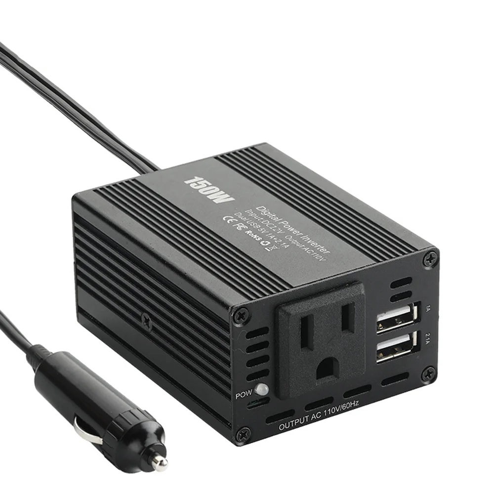 

150W Car Power Inverter 12V DC to 110V AC Converter Dual USB Car Power Supply (Black)