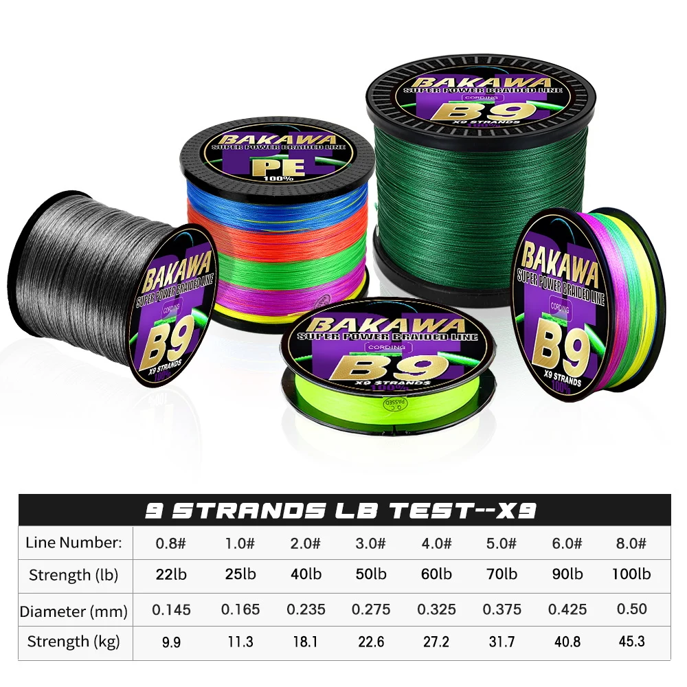 BAKAWA 9x-Strand Braided Fishing Line 300M 500M 1000M Japanese Multifilament Pe Wire For Saltwater Durable Woven Thread Tackle 5