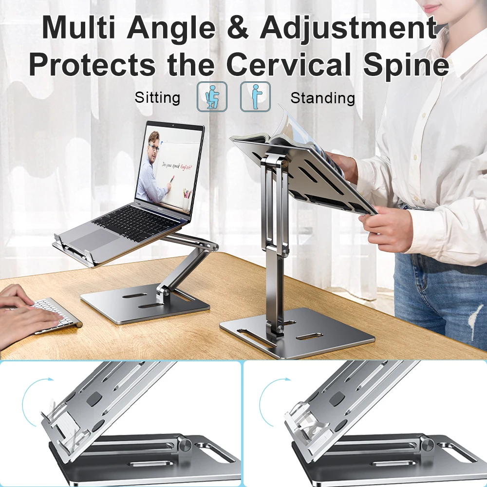 Oatsbasf-Alumínio Laptop Stand, Altura de elevação livre,