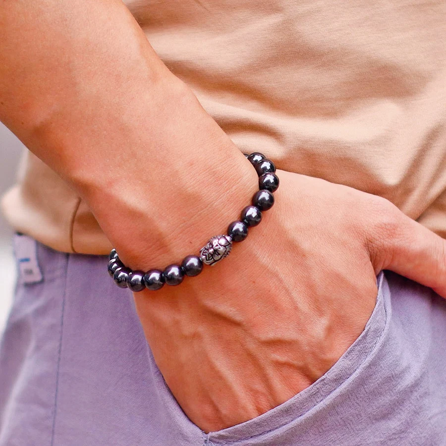 Stainless Steel Natural Stone Men Meditation Bracelet
