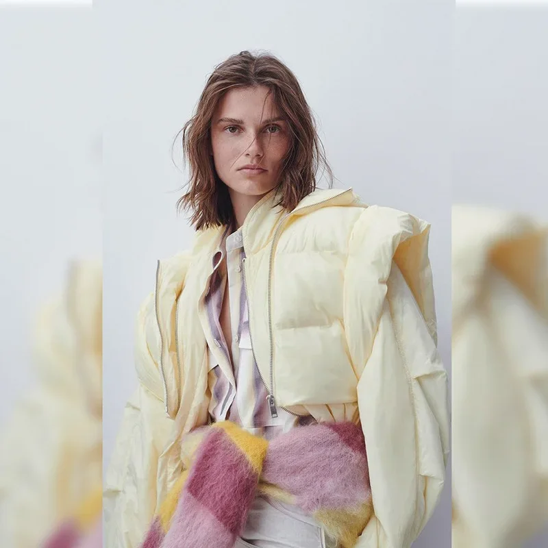 2021 Women Down Coats Stand Collar Sleeveless Zip Up Solid Vest Jackets High Street Winter New Hooded Parkas Outerwear