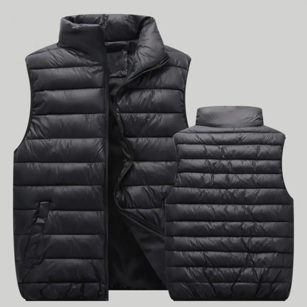

Men Waterproof Down Vest Winter Waistcoat Thick Padded Windproof Resistant Unisex Stand Collar with Zipper Closure Neck