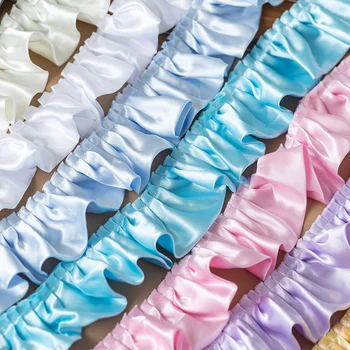 55mm Wide Satin Pleated Lace Ribbon Ruffle Trim For Lolita Dress Decoration Curtain Bag DIY Crafts Material Home Decor Fabric